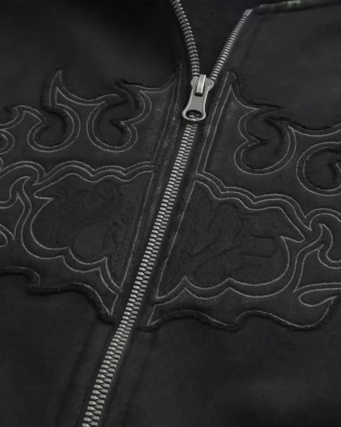 Sudadera con capucha cuadrada con cremallera y gráfico de llamas