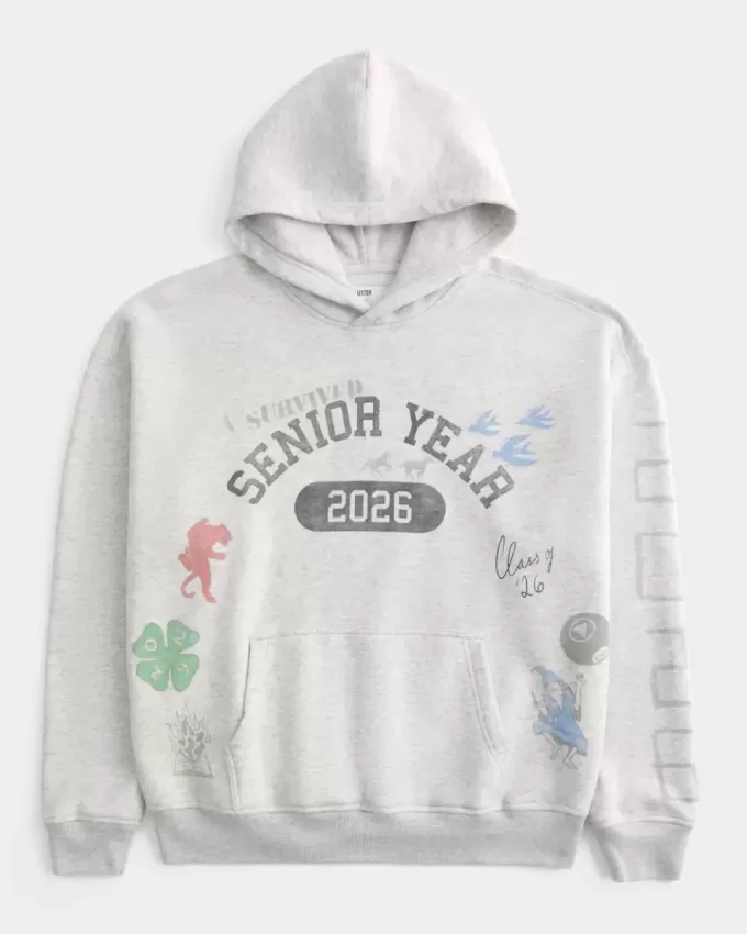 Sudadera con capucha gráfica cuadrada para el último año de secundaria de 2026 Sudadera con capucha gráfica cuadrada para el último año de secundaria de 2026