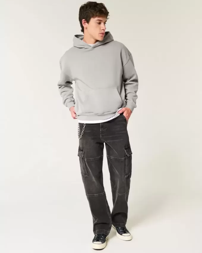 Sudadera con capucha lavada y cuadrada Sudadera con capucha lavada y cuadrada
