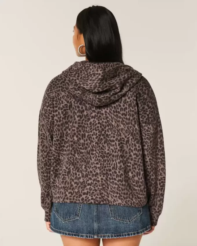 Sudadera con capucha y cremallera con estampado de leopardo de gran tamaño Sudadera con capucha y cremallera con estampado de leopardo de gran tamaño