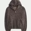 Sudadera con capucha y cremallera con estampado de leopardo de gran tamaño Sudadera con capucha y cremallera con estampado de leopardo de gran tamaño