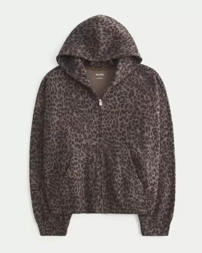 Sudadera con capucha y cremallera con estampado de leopardo de gran tamaño Sudadera con capucha y cremallera con estampado de leopardo de gran tamaño