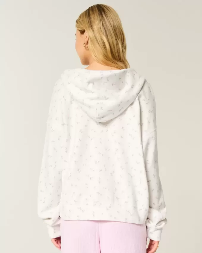 Sudadera con capucha y cremallera con estampado floral de gran tamaño Sudadera con capucha y cremallera con estampado floral de gran tamaño