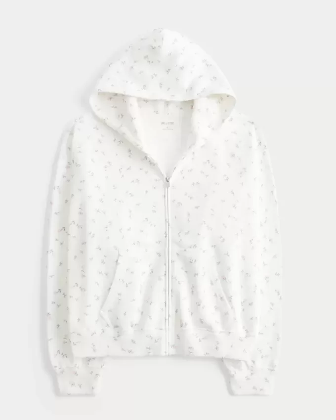 Sudadera con capucha y cremallera con estampado floral de gran tamaño Sudadera con capucha y cremallera con estampado floral de gran tamaño