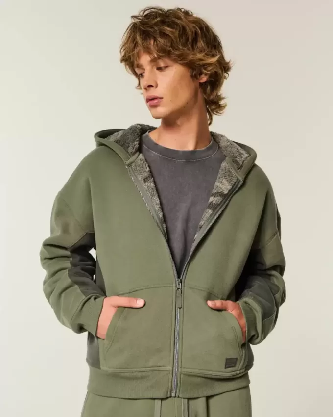 Sudadera con capucha y cremallera con forro de sherpa de Hollister x Crocs Sudadera con capucha y cremallera con forro de sherpa de Hollister x Crocs