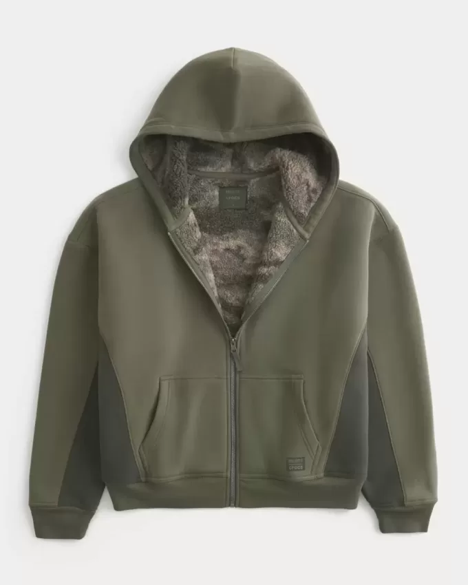 Sudadera con capucha y cremallera con forro de sherpa de Hollister x Crocs Sudadera con capucha y cremallera con forro de sherpa de Hollister x Crocs