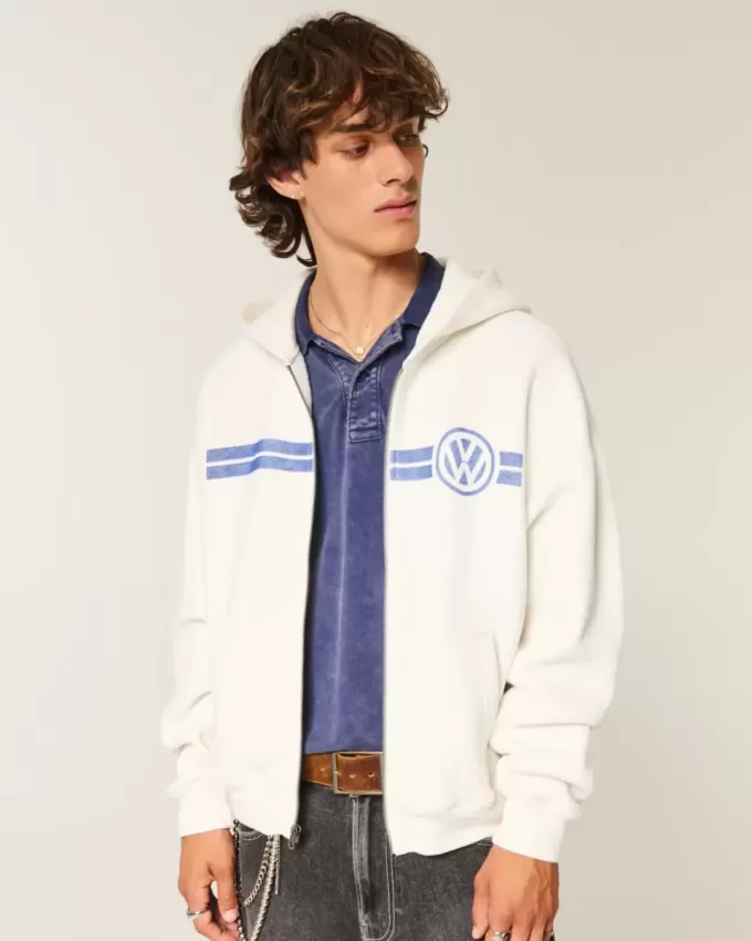 Sudadera con capucha y cremallera con gráfico de carreras de Volkswagen Sudadera con capucha y cremallera con gráfico de carreras de Volkswagen