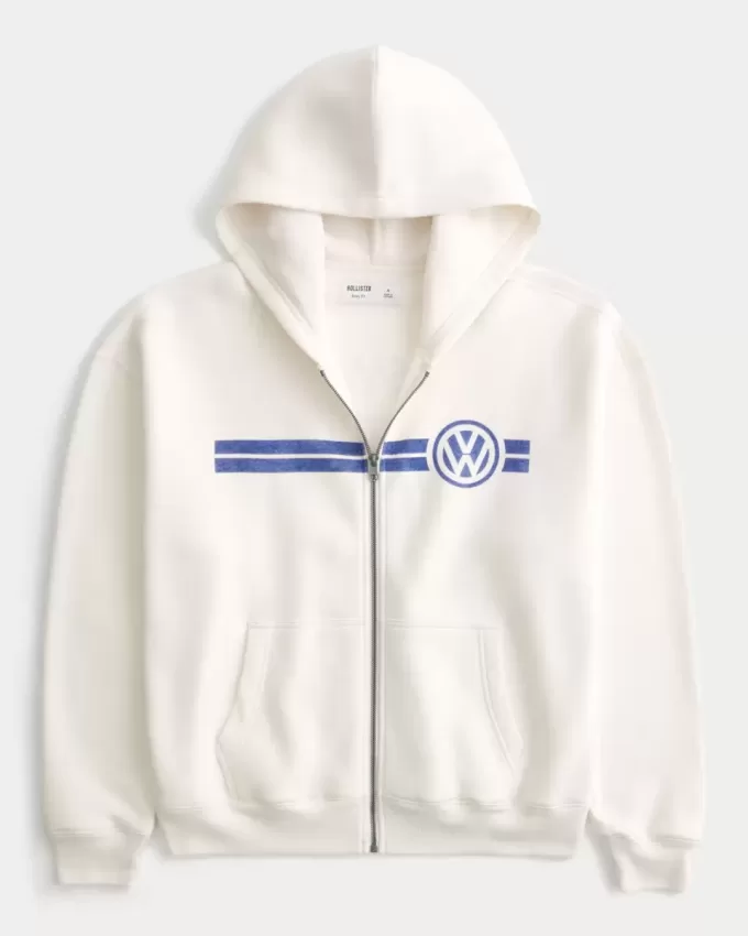 Sudadera con capucha y cremallera con gráfico de carreras de Volkswagen Sudadera con capucha y cremallera con gráfico de carreras de Volkswagen