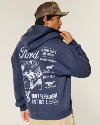 Sudadera con capucha y cremallera con gráfico de Ford en forma de caja