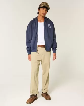 Sudadera con capucha y cremallera con gráfico de Ford en forma de caja