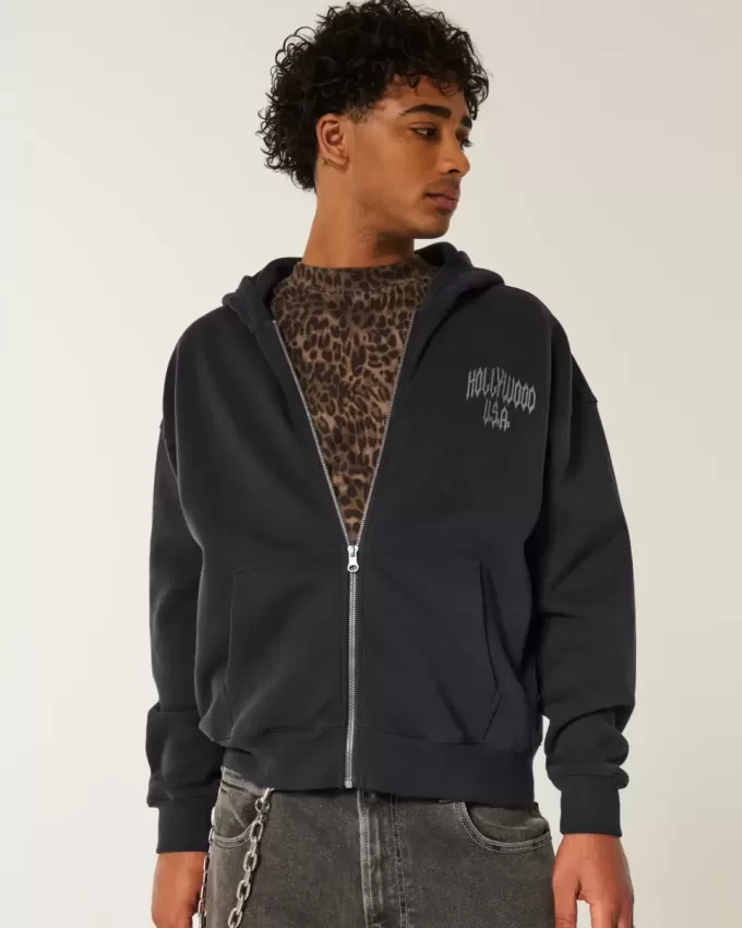 Sudadera con capucha y cremallera con gráfico de Hollywood Sudadera con capucha y cremallera con gráfico de Hollywood