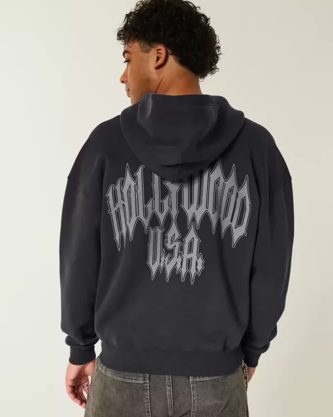 Sudadera con capucha y cremallera con gráfico de Hollywood Sudadera con capucha y cremallera con gráfico de Hollywood