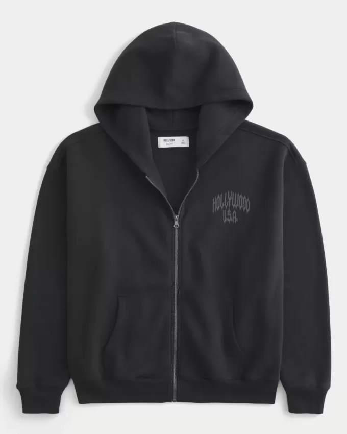 Sudadera con capucha y cremallera con gráfico de Hollywood Sudadera con capucha y cremallera con gráfico de Hollywood