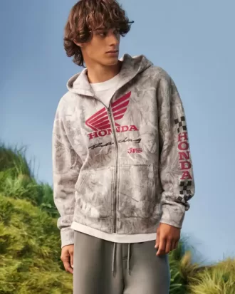 Sudadera con capucha y cremallera con gráfico de Honda Racing