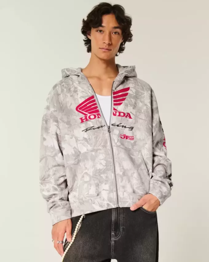 Sudadera con capucha y cremallera con gráfico de Honda Racing Sudadera con capucha y cremallera con gráfico de Honda Racing
