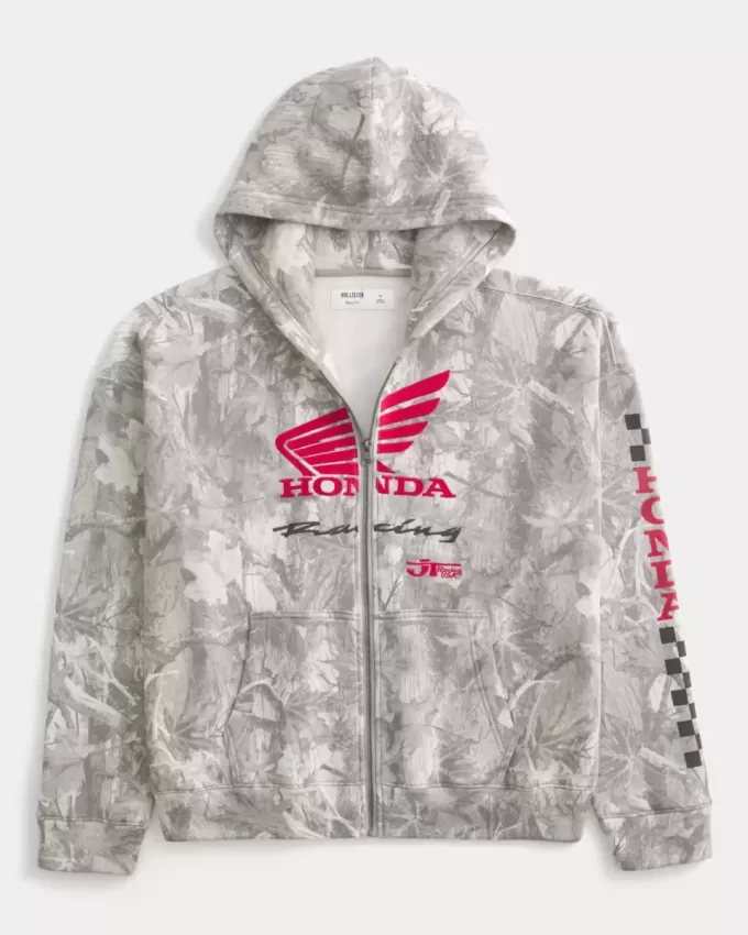 Sudadera con capucha y cremallera con gráfico de Honda Racing Sudadera con capucha y cremallera con gráfico de Honda Racing