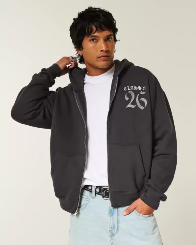 Sudadera con capucha y cremallera con gráfico de la clase 26 Sudadera con capucha y cremallera con gráfico de la clase 26