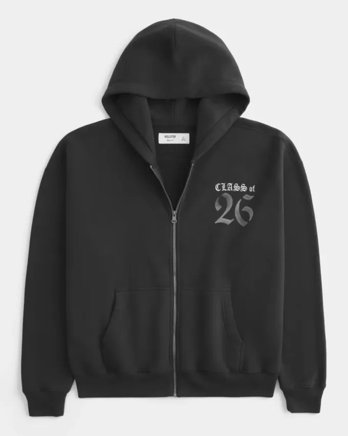 Sudadera con capucha y cremallera con gráfico de la clase 26 Sudadera con capucha y cremallera con gráfico de la clase 26
