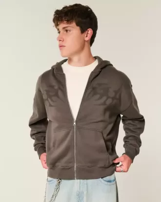 Sudadera con capucha y cremallera con gráfico de llamas cuadradas