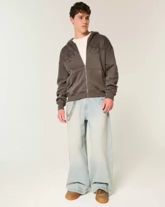 Sudadera con capucha y cremallera con gráfico de llamas cuadradas