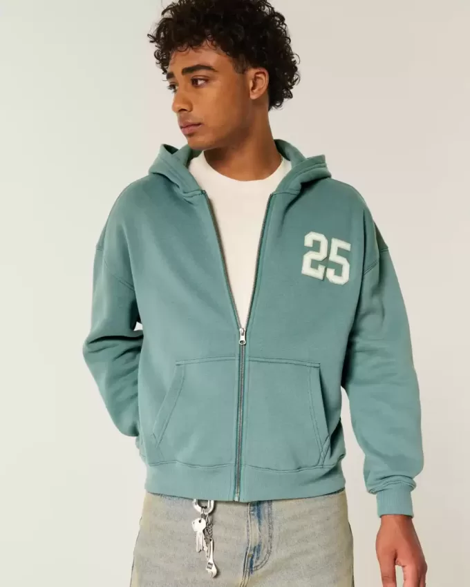 Sudadera con capucha y cremallera con gráfico de números cuadrados Sudadera con capucha y cremallera con gráfico de números cuadrados