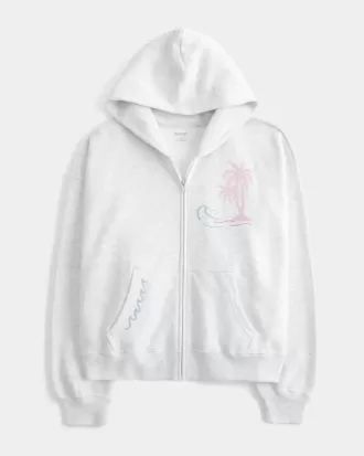 Sudadera con capucha y cremallera con gráfico de palmeras de gran tamaño