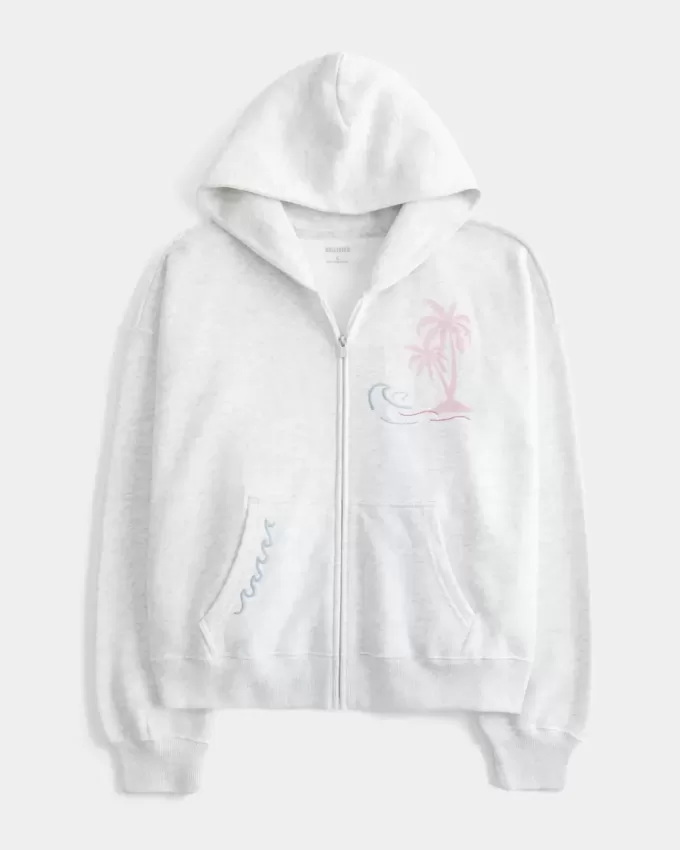 Sudadera con capucha y cremallera con gráfico de palmeras de gran tamaño Sudadera con capucha y cremallera con gráfico de palmeras de gran tamaño