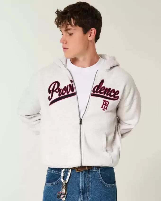 Sudadera con capucha y cremallera con gráfico de Providence, Rhode Island