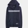 Sudadera con capucha y cremallera con gráfico de rayas finas de 1998 Sudadera con capucha y cremallera con gráfico de rayas finas de 1998