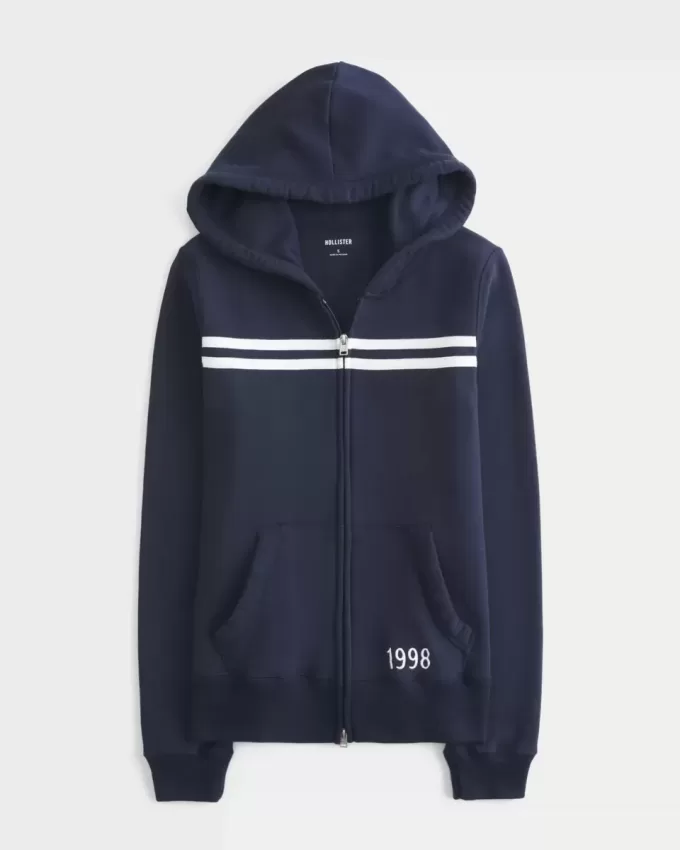 Sudadera con capucha y cremallera con gráfico de rayas finas de 1998 Sudadera con capucha y cremallera con gráfico de rayas finas de 1998