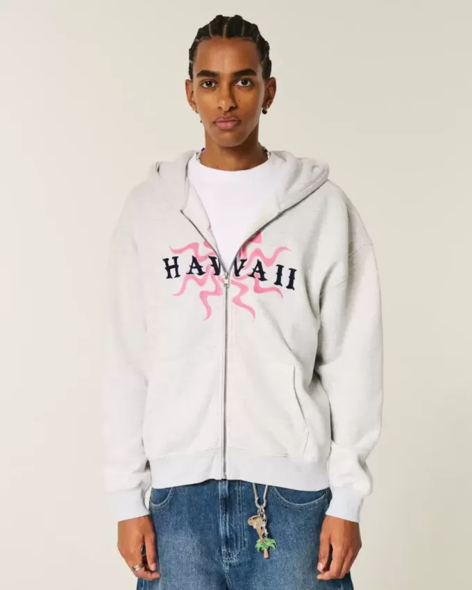 Sudadera con capucha y cremallera con gráfico hawaiano cuadrado