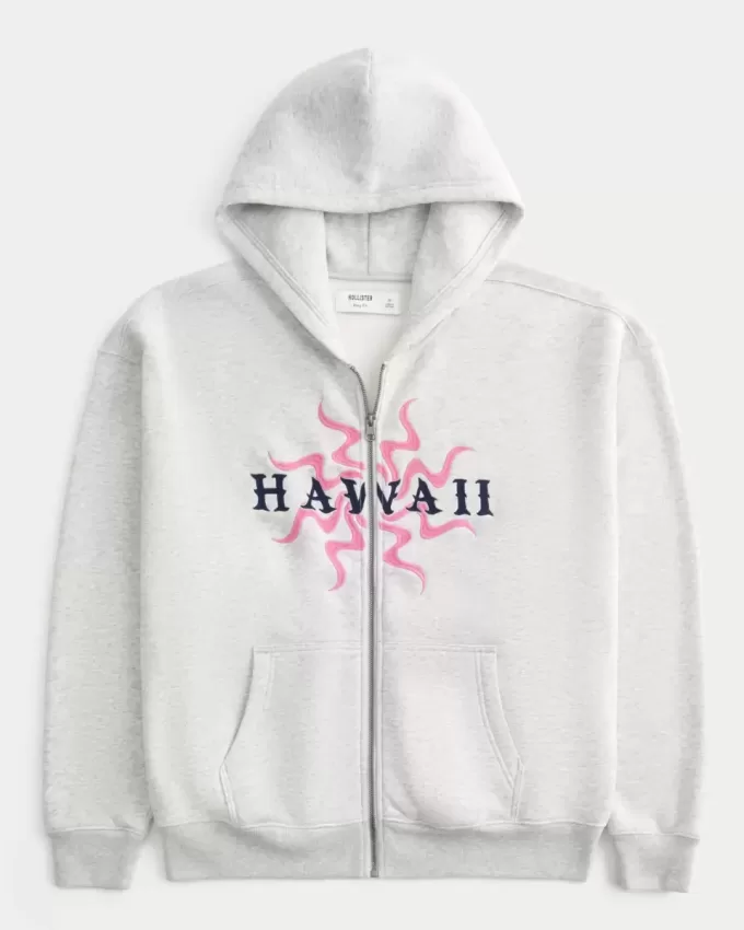 Sudadera con capucha y cremallera con gráfico hawaiano cuadrado