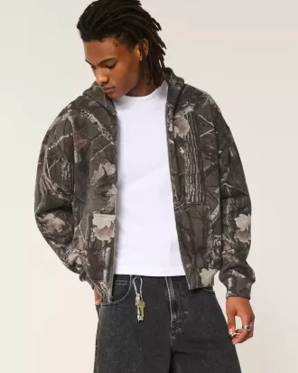 Sudadera con capucha y cremallera de camuflaje cuadrado