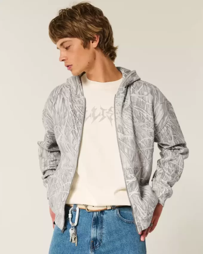 Sudadera con capucha y cremallera de camuflaje cuadrado Sudadera con capucha y cremallera de camuflaje cuadrado