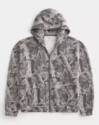 Sudadera con capucha y cremallera de camuflaje cuadrado
