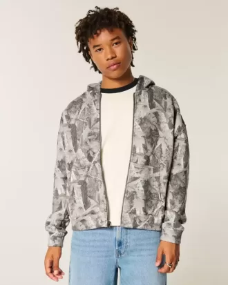 Sudadera con capucha y cremallera de camuflaje cuadrado