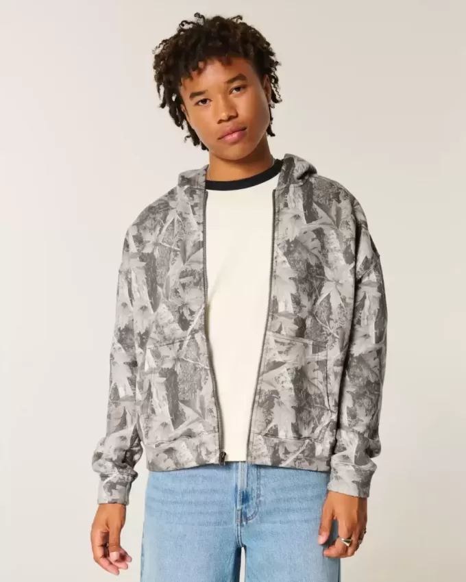 Sudadera con capucha y cremallera de camuflaje cuadrado Sudadera con capucha y cremallera de camuflaje cuadrado