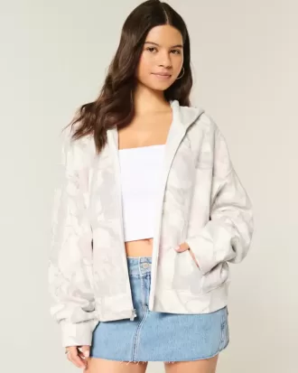 Sudadera con capucha y cremallera de camuflaje de gran tamaño