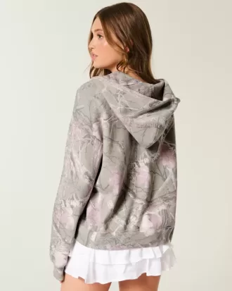Sudadera con capucha y cremallera de camuflaje de gran tamaño