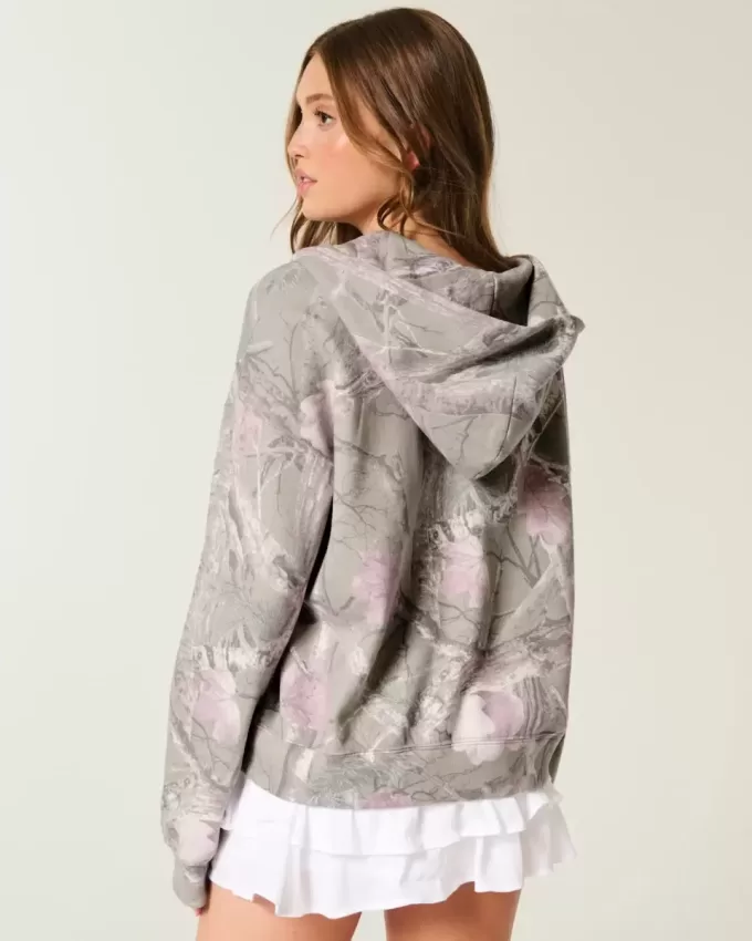 Sudadera con capucha y cremallera de camuflaje de gran tamaño Sudadera con capucha y cremallera de camuflaje de gran tamaño