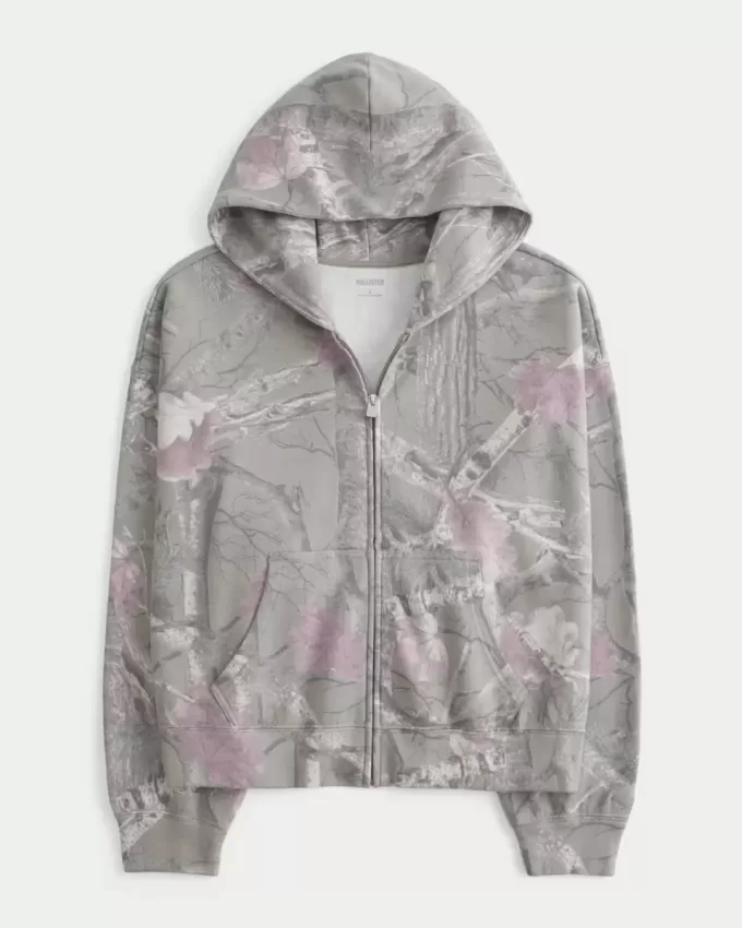 Sudadera con capucha y cremallera de camuflaje de gran tamaño Sudadera con capucha y cremallera de camuflaje de gran tamaño