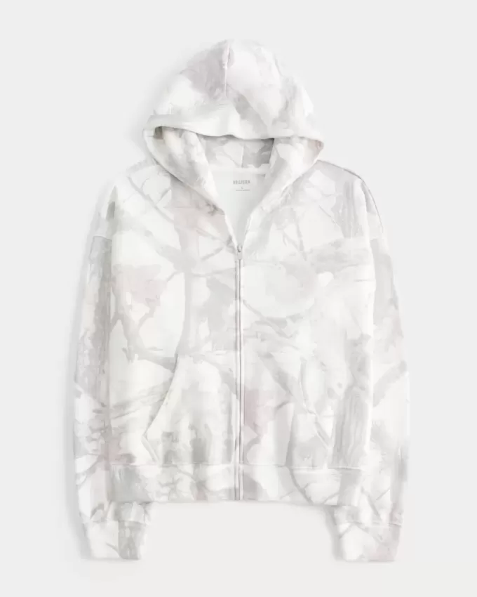 Sudadera con capucha y cremallera de camuflaje de gran tamaño Sudadera con capucha y cremallera de camuflaje de gran tamaño