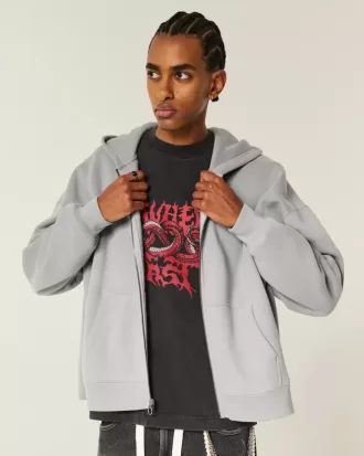 Sudadera con capucha y cremallera de corte rectangular