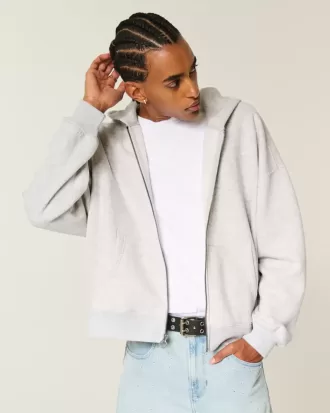 Sudadera con capucha y cremallera de corte rectangular