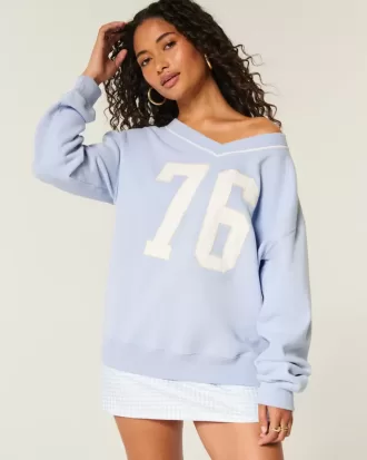 Sudadera con cuello en V y gráfico de números extragrandes Sudadera con cuello en V y gráfico de números extragrandes