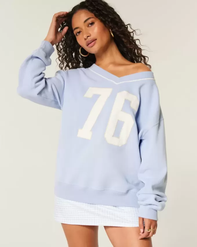Sudadera con cuello en V y gráfico de números extragrandes Sudadera con cuello en V y gráfico de números extragrandes