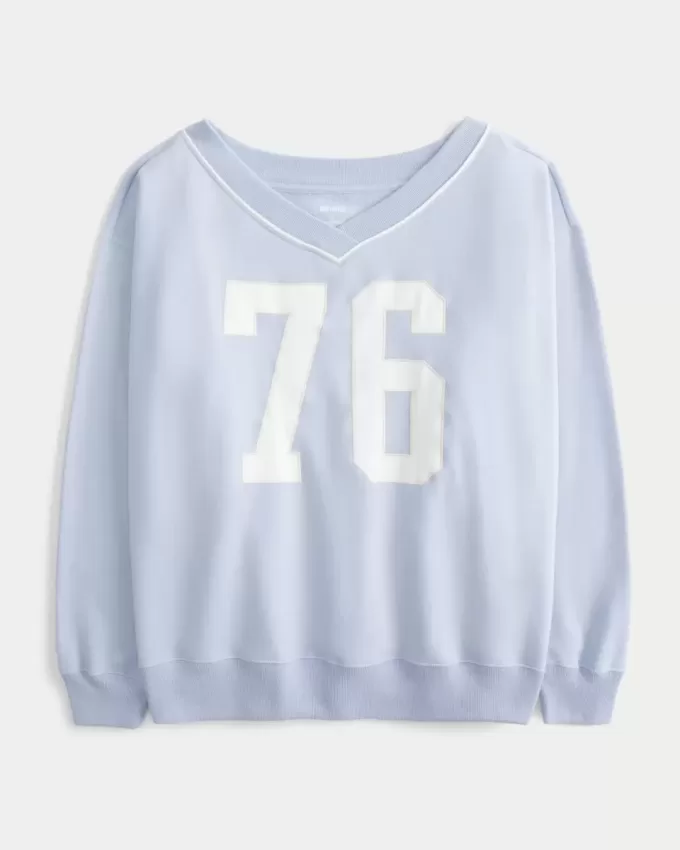 Sudadera con cuello en V y gráfico de números extragrandes Sudadera con cuello en V y gráfico de números extragrandes