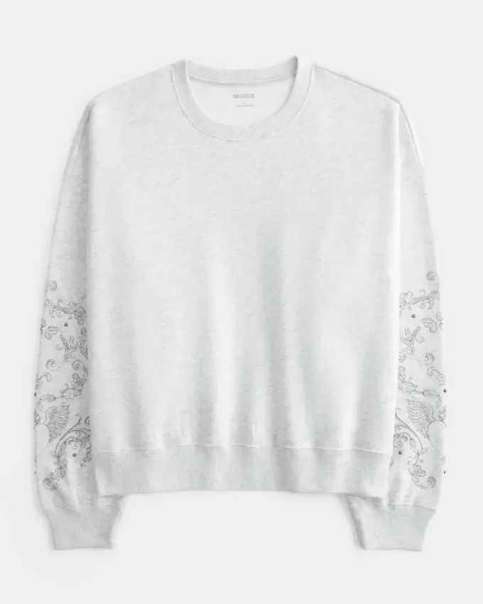 Sudadera con cuello redondo y gráfico con tachuelas Easy Sudadera con cuello redondo y gráfico con tachuelas Easy