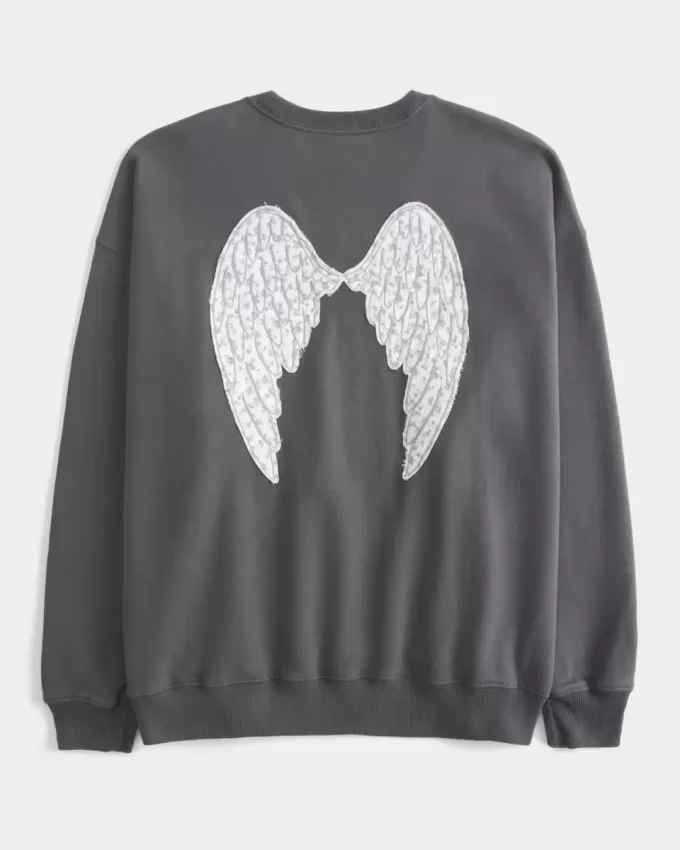 Sudadera con cuello redondo y gráfico de alas de ángel de gran tamaño Sudadera con cuello redondo y gráfico de alas de ángel de gran tamaño