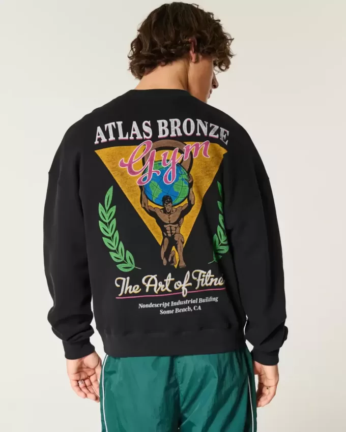 Sudadera con cuello redondo y gráfico de gimnasio Boxy Atlas Bronze Sudadera con cuello redondo y gráfico de gimnasio Boxy Atlas Bronze